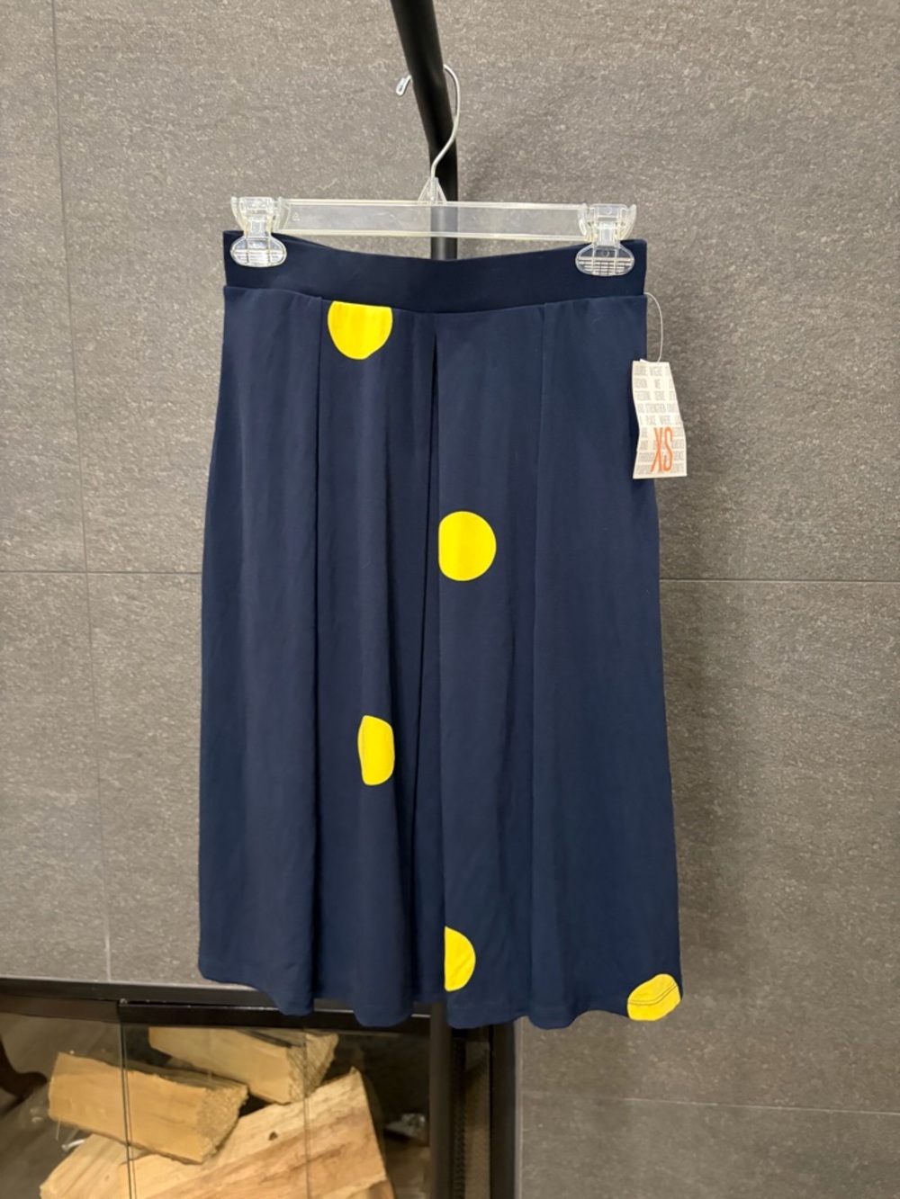 Lularoe Madison Navy and Yellow Dot Skirt Size XS - Picture 2 of 6